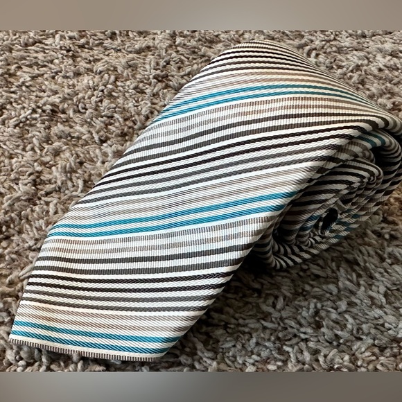 Ted Baker 100% silk tie, cream, beiges and blue - Picture 1 of 5